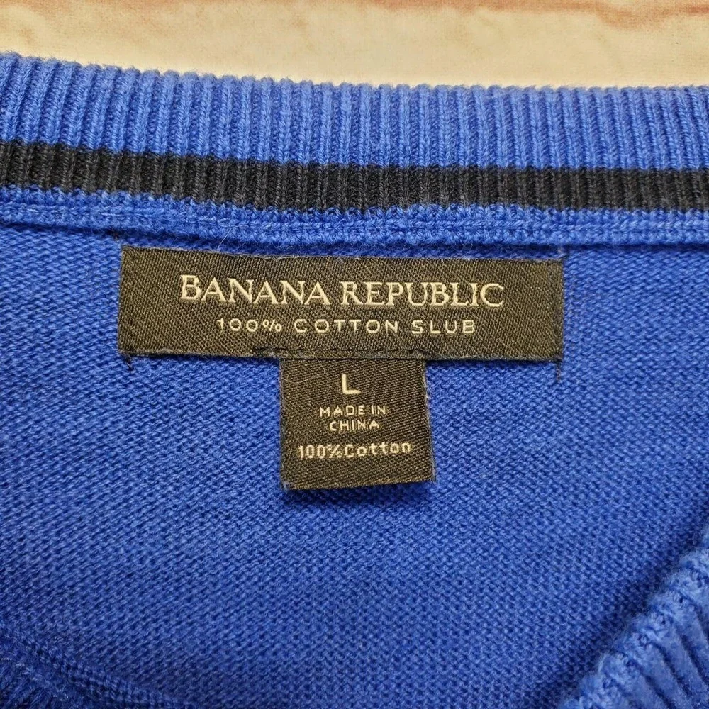 Banana Republic Sweater Mens Large Blue‎ 100% Cotton Slub Crewneck Knit Pullover
